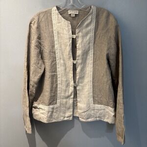 VTG Old Friends Women's Beige Linen Cardigan Size Small Cottagecore Coastal Chic